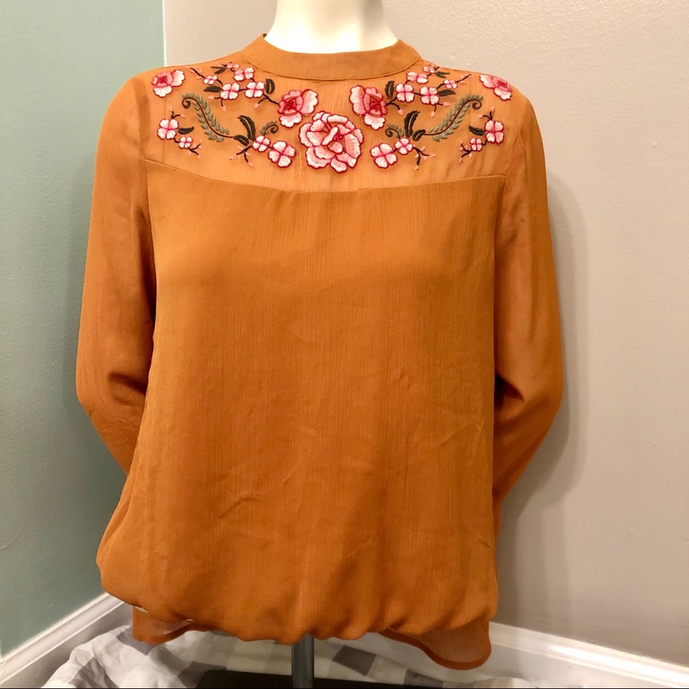 Charming Charlie Embroidered Bell Sleeve Blouse